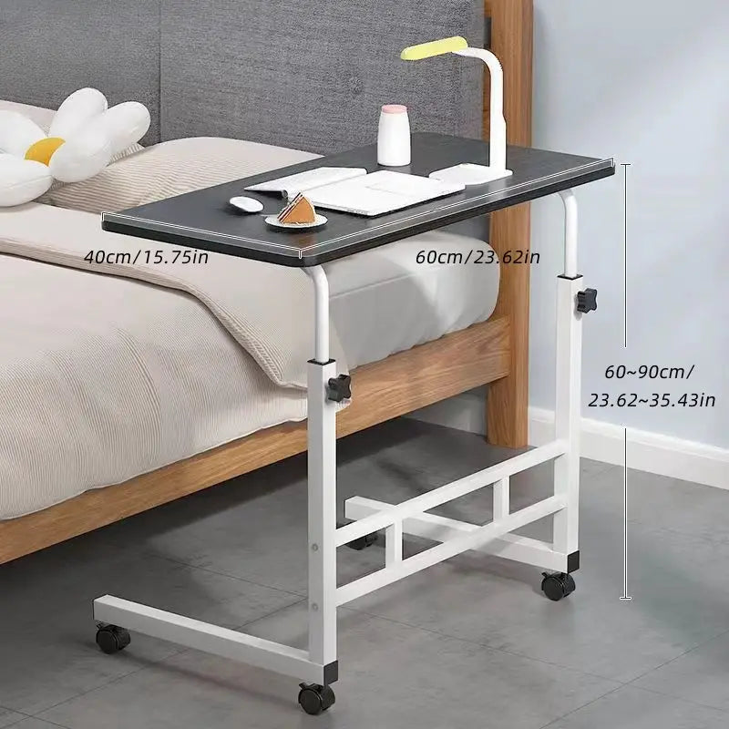 Adjustable Black Wood Computer Desk with Casters Movable Workstation