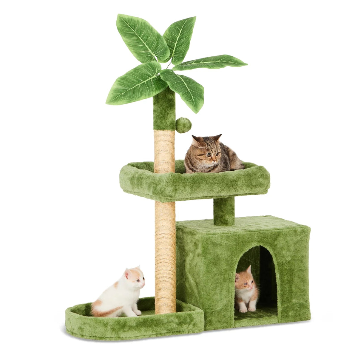 Cozy Leaf-Shaped Cat Tower with Scratching Posts and Play Balls-2