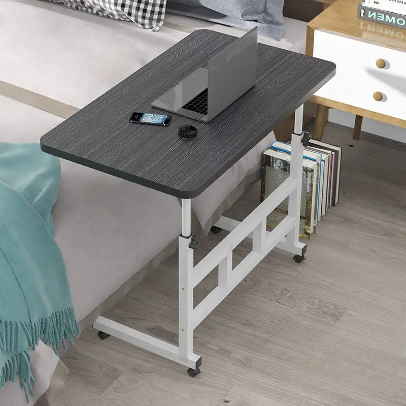 Adjustable Black Wood Computer Desk with Casters Movable Workstation