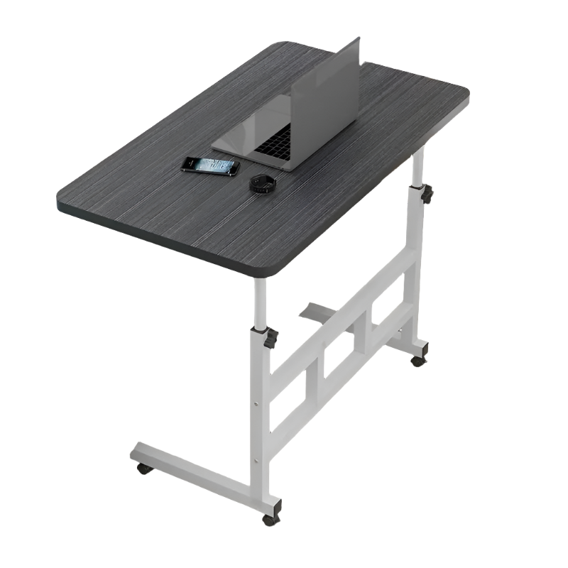 Adjustable Black Wood Computer Desk with Casters Movable Workstation