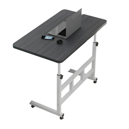 Adjustable Black Wood Computer Desk with Casters Movable Workstation
