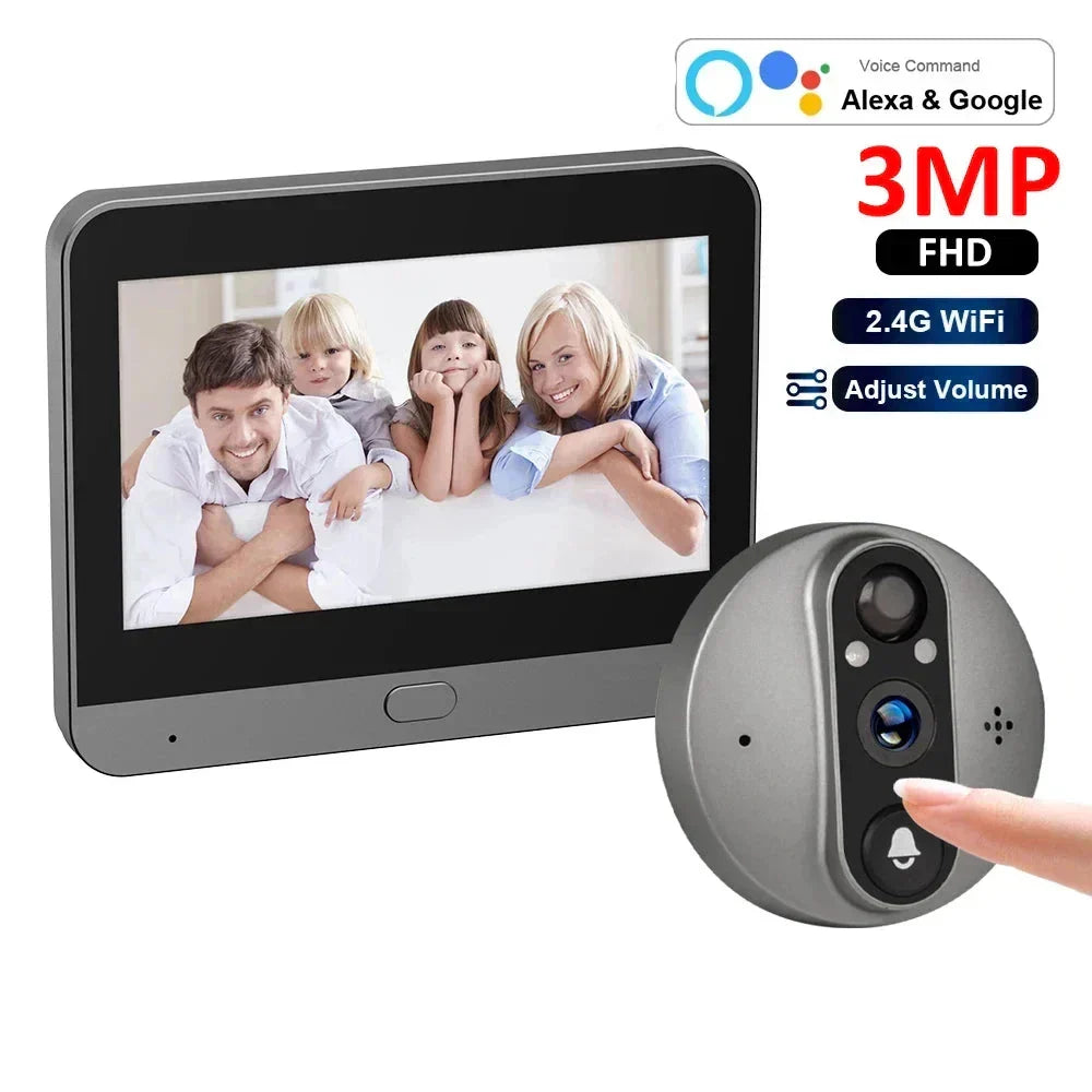 NNEOBA 3MP WiFi Smart Peephole Camera Doorbell with Two-Way Intercom-1