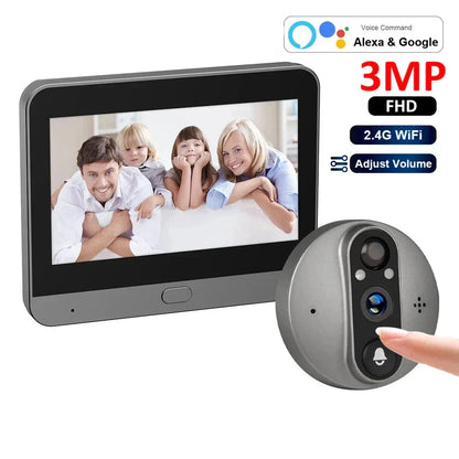 NNEOBA 3MP WiFi Smart Peephole Camera Doorbell with Two-Way Intercom-1