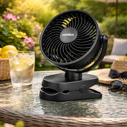 Senelux 5 Inch Wireless Clip-On Fan Rechargeable Portable Cooling