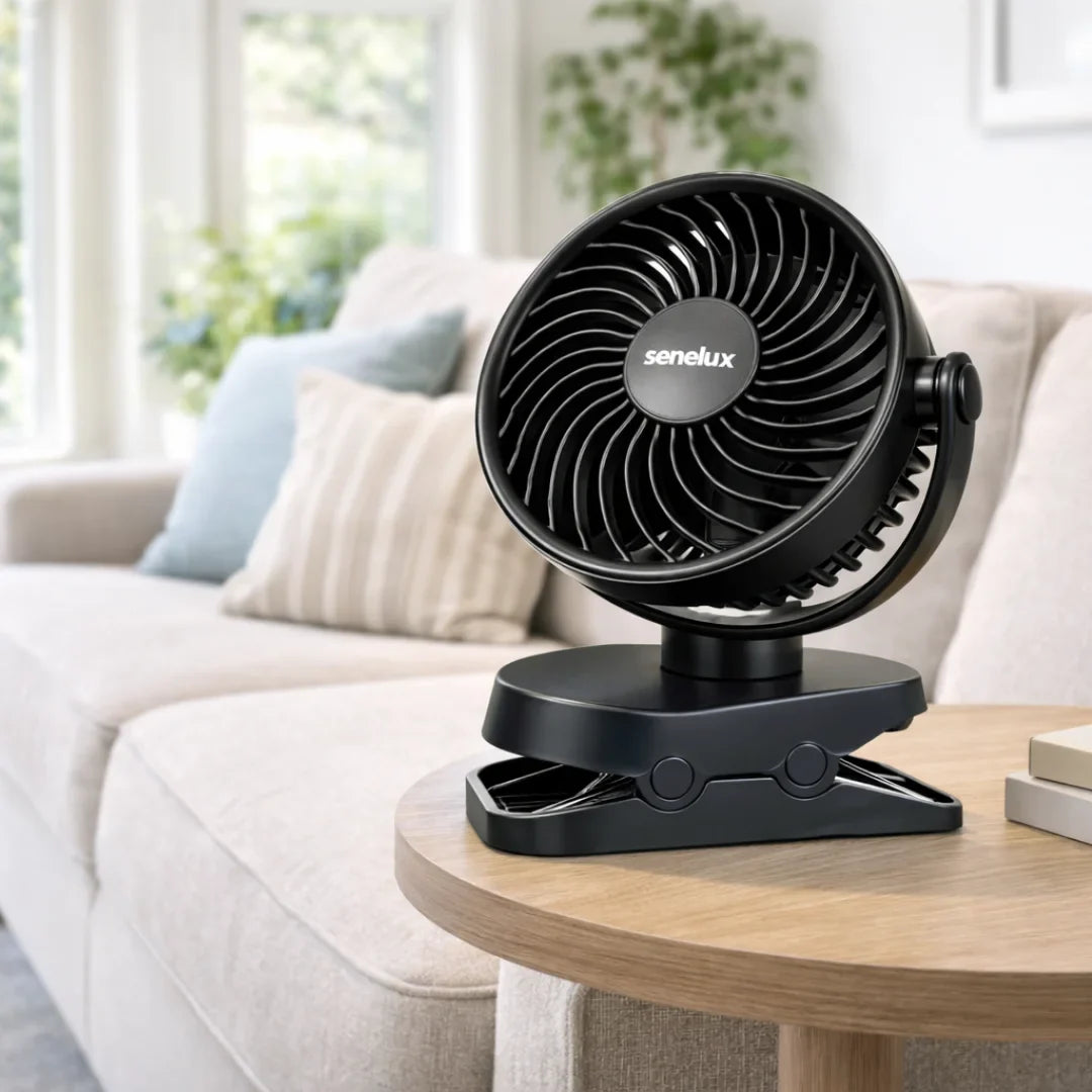 Senelux 5 Inch Wireless Clip-On Fan Rechargeable Portable Cooling