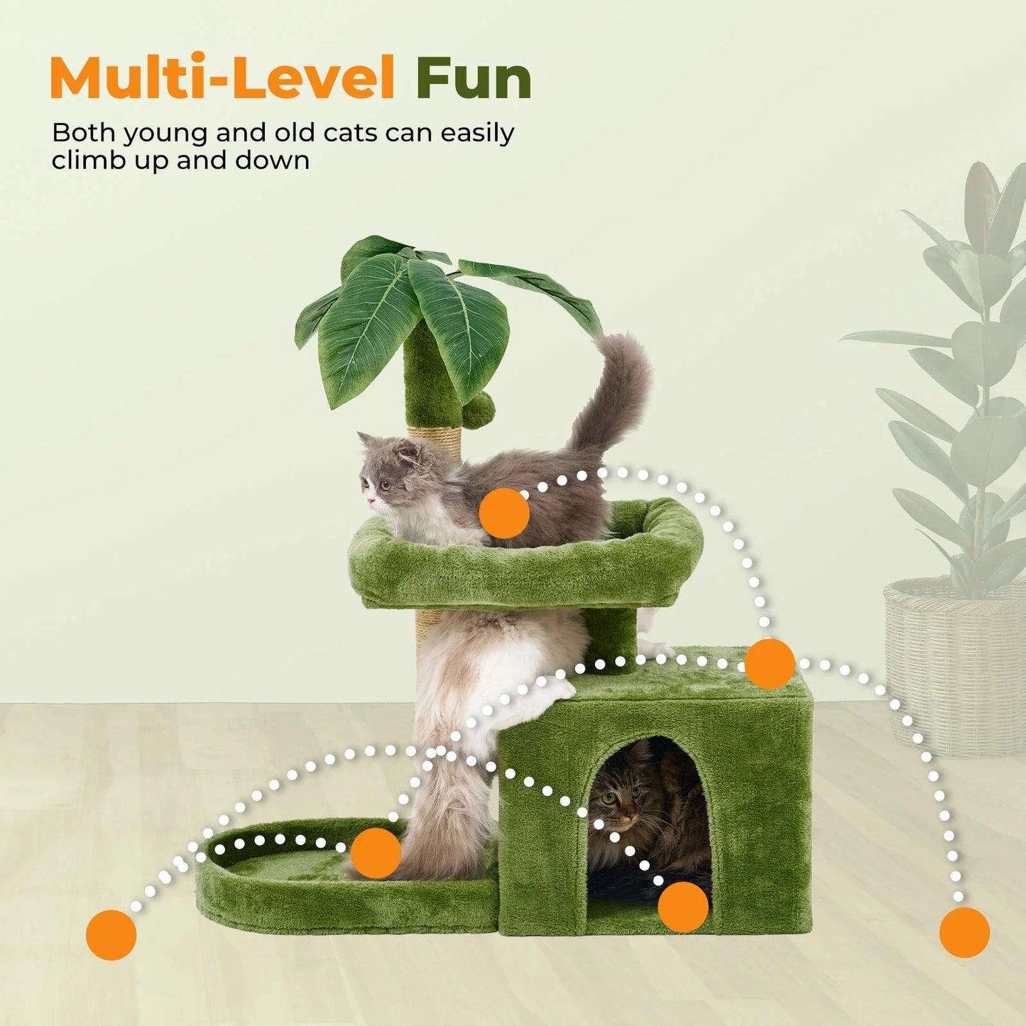 Cozy Leaf-Shaped Cat Tower with Scratching Posts and Play Balls-1