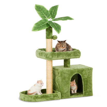 Cozy Leaf-Shaped Cat Tower with Scratching Posts and Play Balls-2