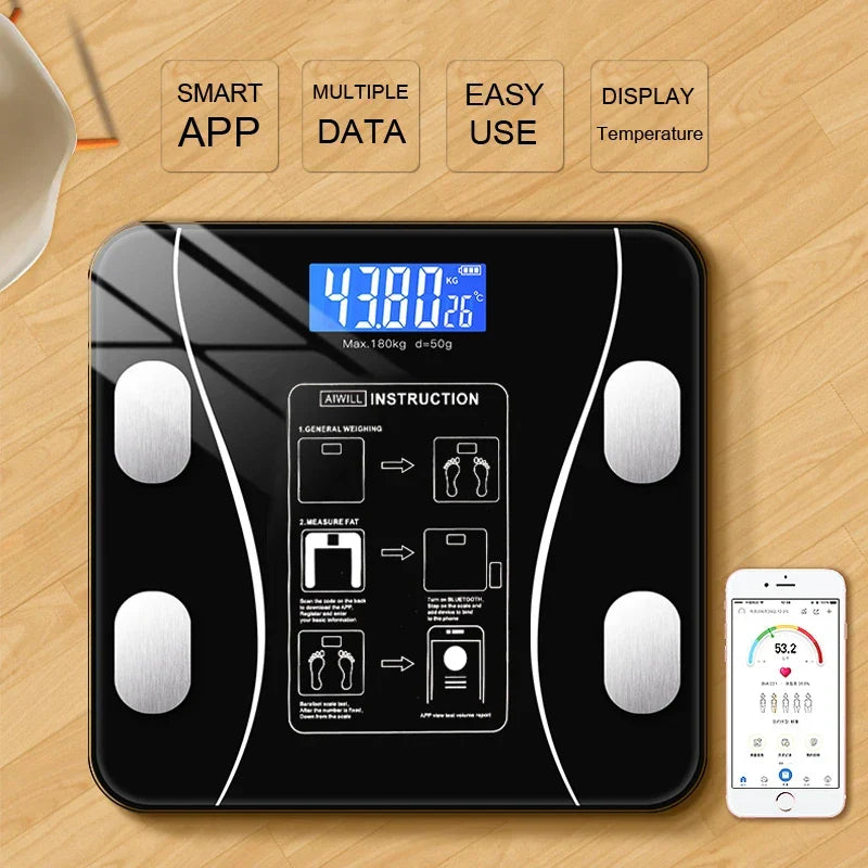 Smart Body Fat Scale Bluetooth Black with App Sync and LCD Display-2
