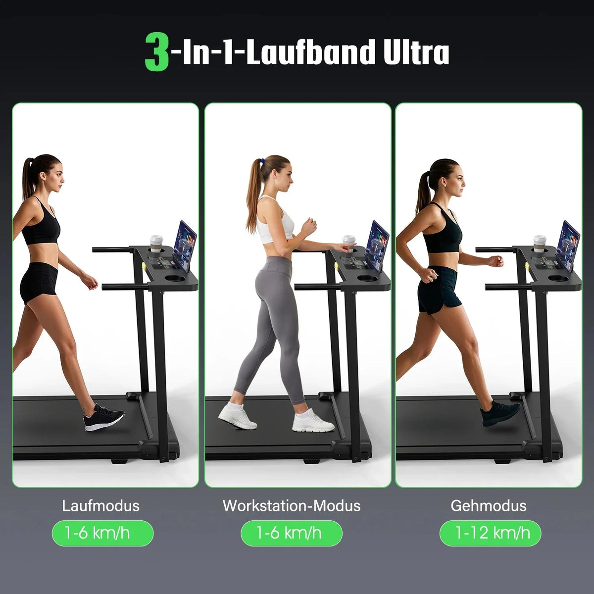 3in1 Folding Under Desk Treadmill 2.5HP Smart Walking Pad with LED-1