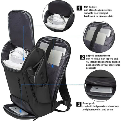 Business Smart Laptop Backpack Black Waterproof USB Charging Port-2