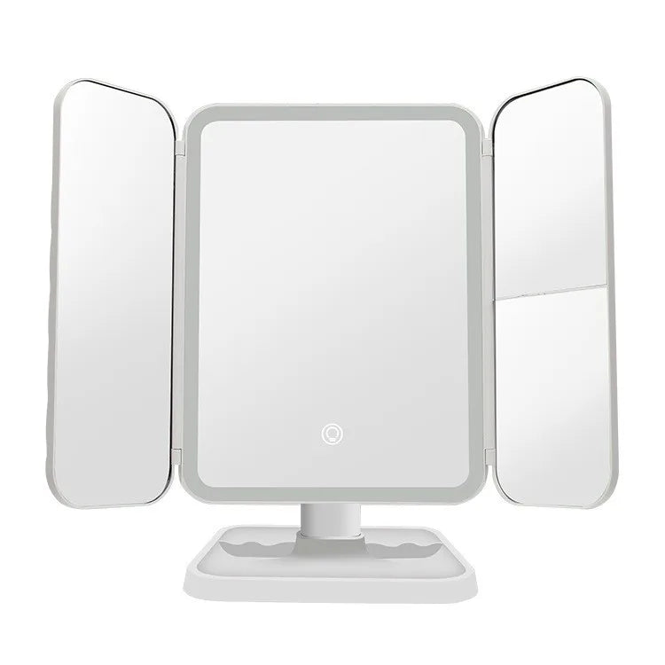 Trifold LED Makeup Mirror with Smart Beauty Lights Adjustable Brightness-0