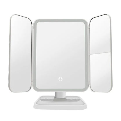 Trifold LED Makeup Mirror with Smart Beauty Lights Adjustable Brightness-0