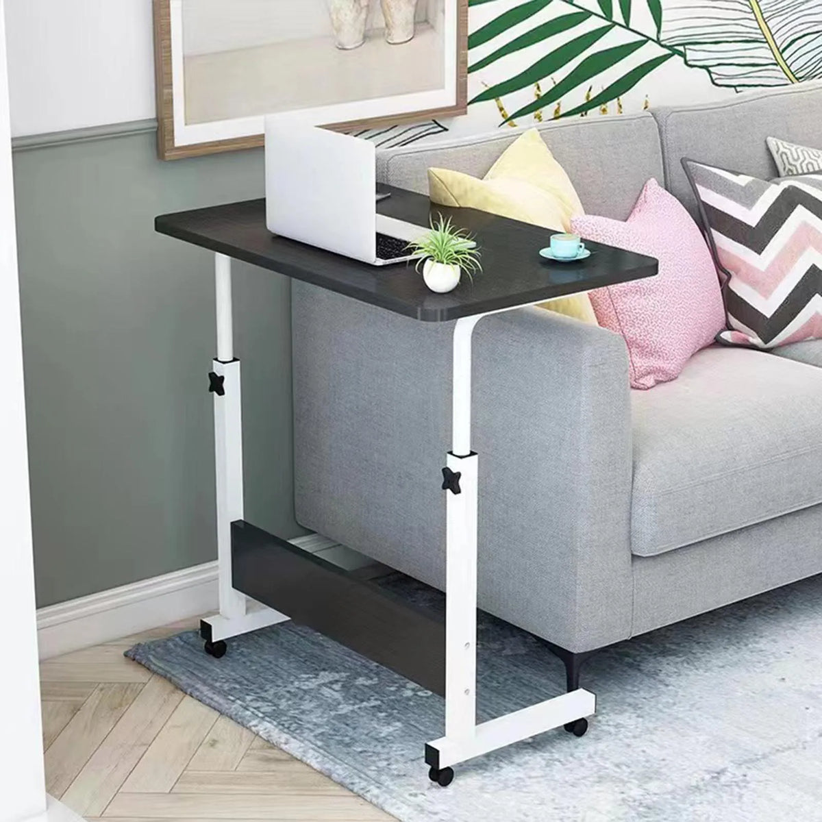Mobile Standing Desk Adjustable Height Bedside Sofa Desk 40x60cm Black