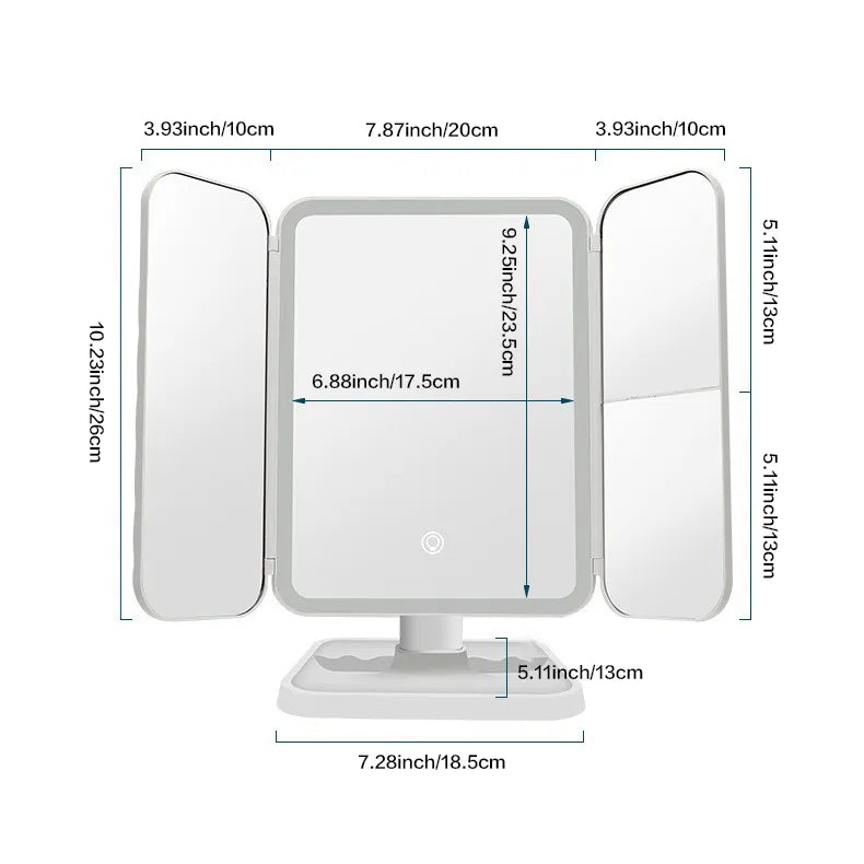 Trifold LED Makeup Mirror with Smart Beauty Lights Adjustable Brightness-4