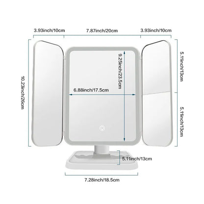 Trifold LED Makeup Mirror with Smart Beauty Lights Adjustable Brightness-4