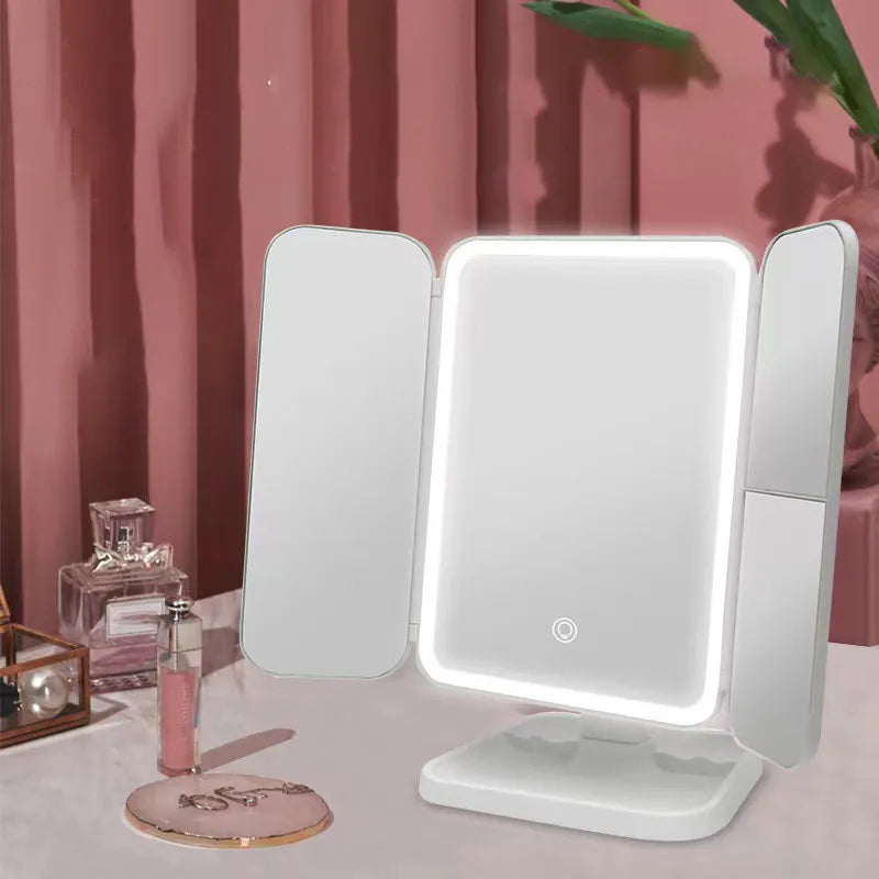 Trifold LED Makeup Mirror with Smart Beauty Lights Adjustable Brightness-2