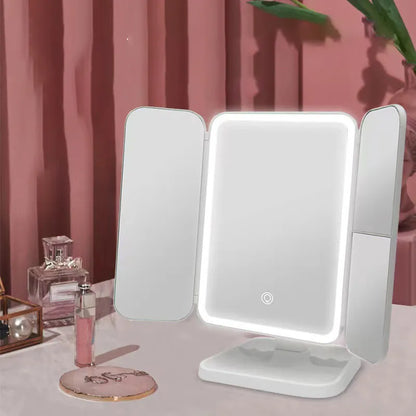 Trifold LED Makeup Mirror with Smart Beauty Lights Adjustable Brightness-2