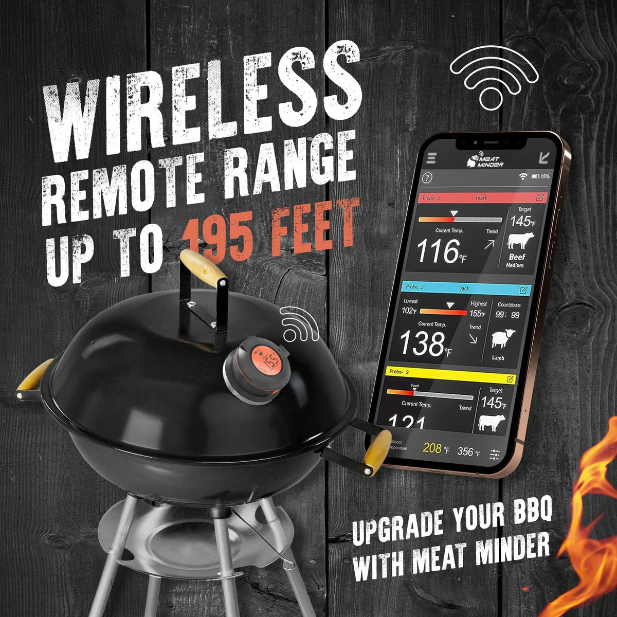 Grill Smart Wireless Meat Thermometer AT-02 with 4 Probes Black-3