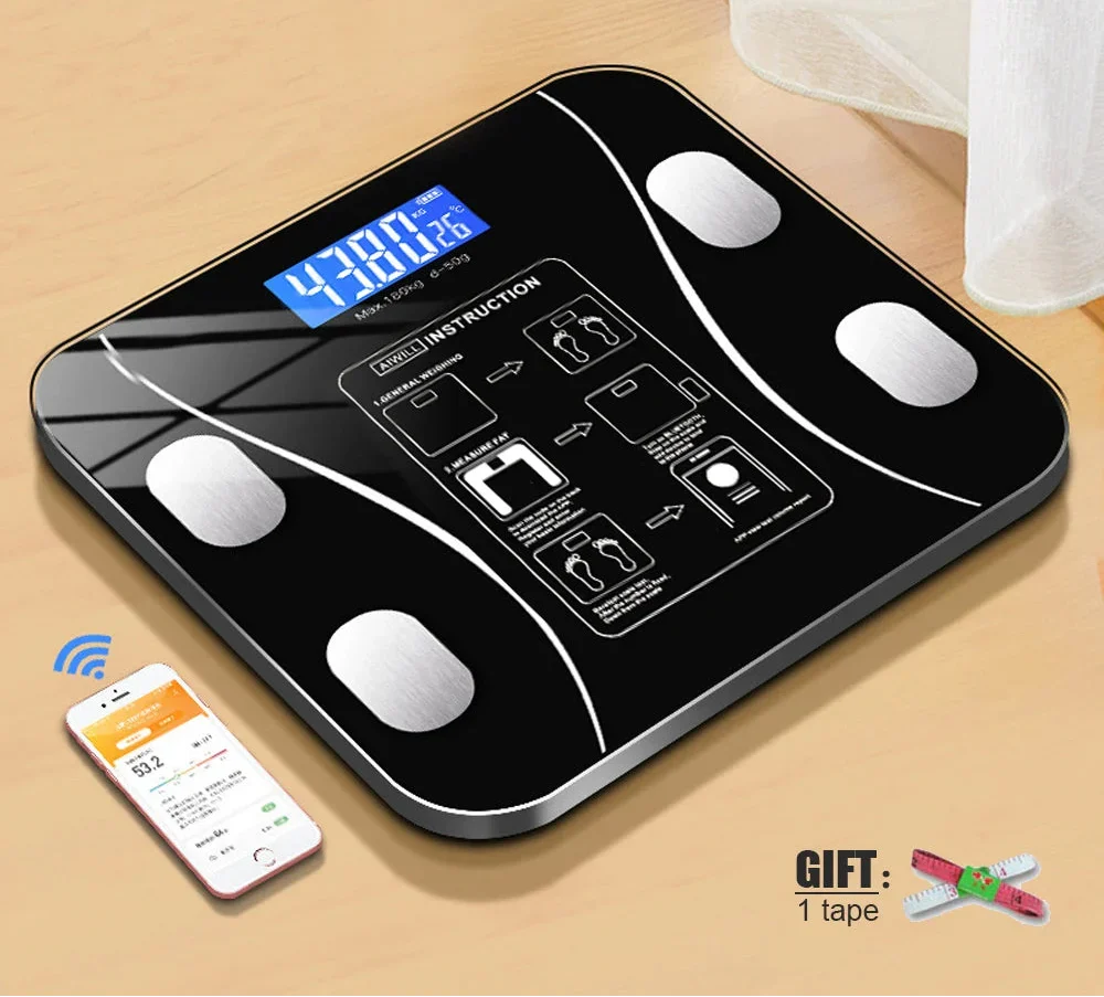 Smart Body Fat Scale Bluetooth Black with App Sync and LCD Display-1