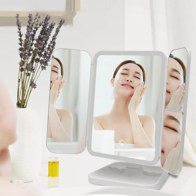 Trifold LED Makeup Mirror with Smart Beauty Lights Adjustable Brightness-3