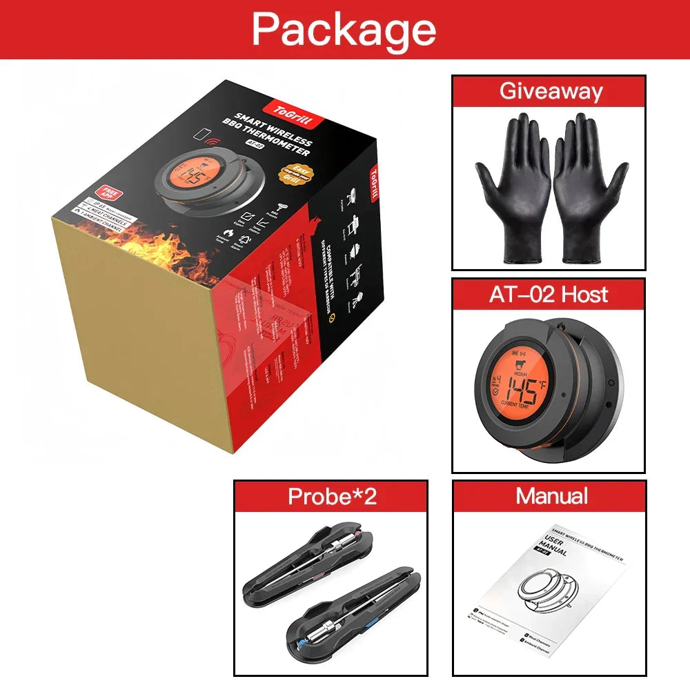 Grill Smart Wireless Meat Thermometer AT-02 with 4 Probes Black-1