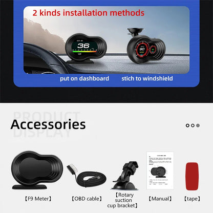 OBD2 Car HUD F9 Digital Head-Up Display with Smart Alarm for Gasoline Cars