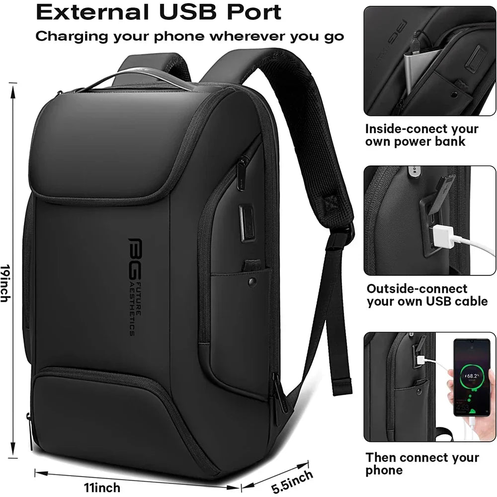 Business Smart Laptop Backpack Black Waterproof USB Charging Port-4