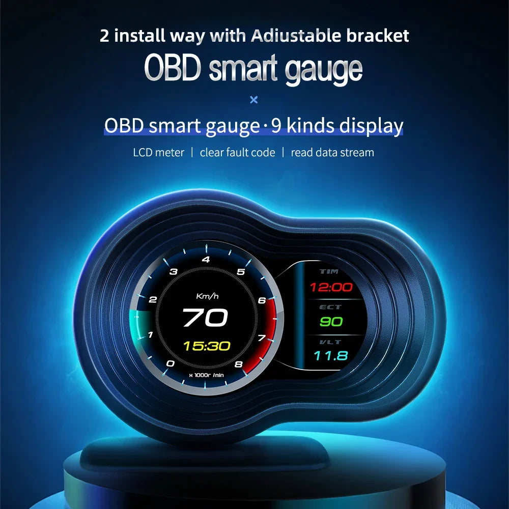 OBD2 Car HUD F9 Digital Head-Up Display with Smart Alarm for Gasoline Cars