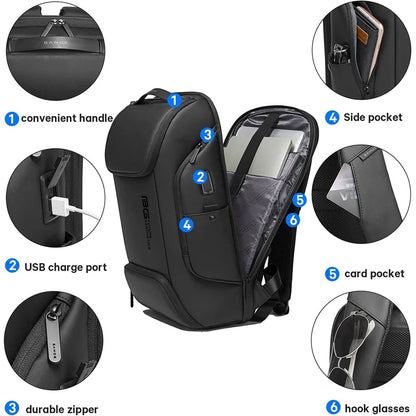 Business Smart Laptop Backpack Black Waterproof USB Charging Port-3