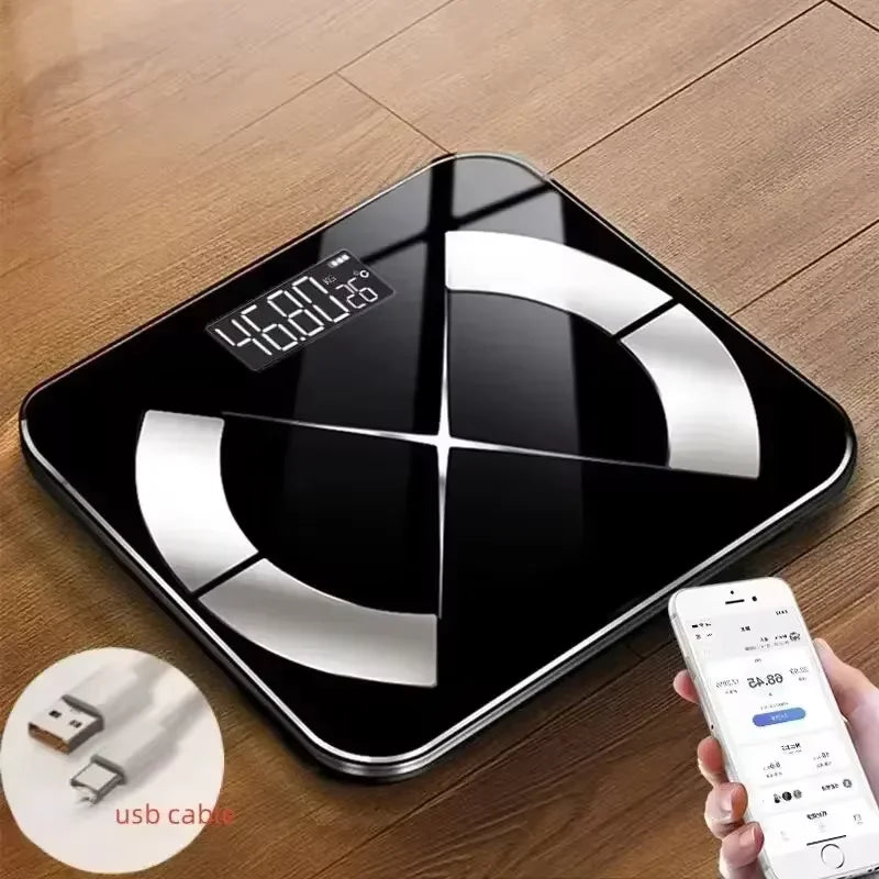 Bluetooth Smart Body Fat Scale Black USB Rechargeable 200kg Capacity-1