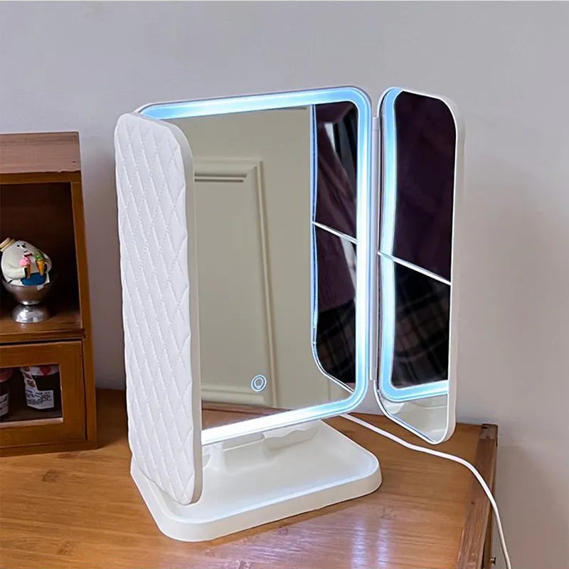 Trifold LED Makeup Mirror with Smart Beauty Lights Adjustable Brightness-1