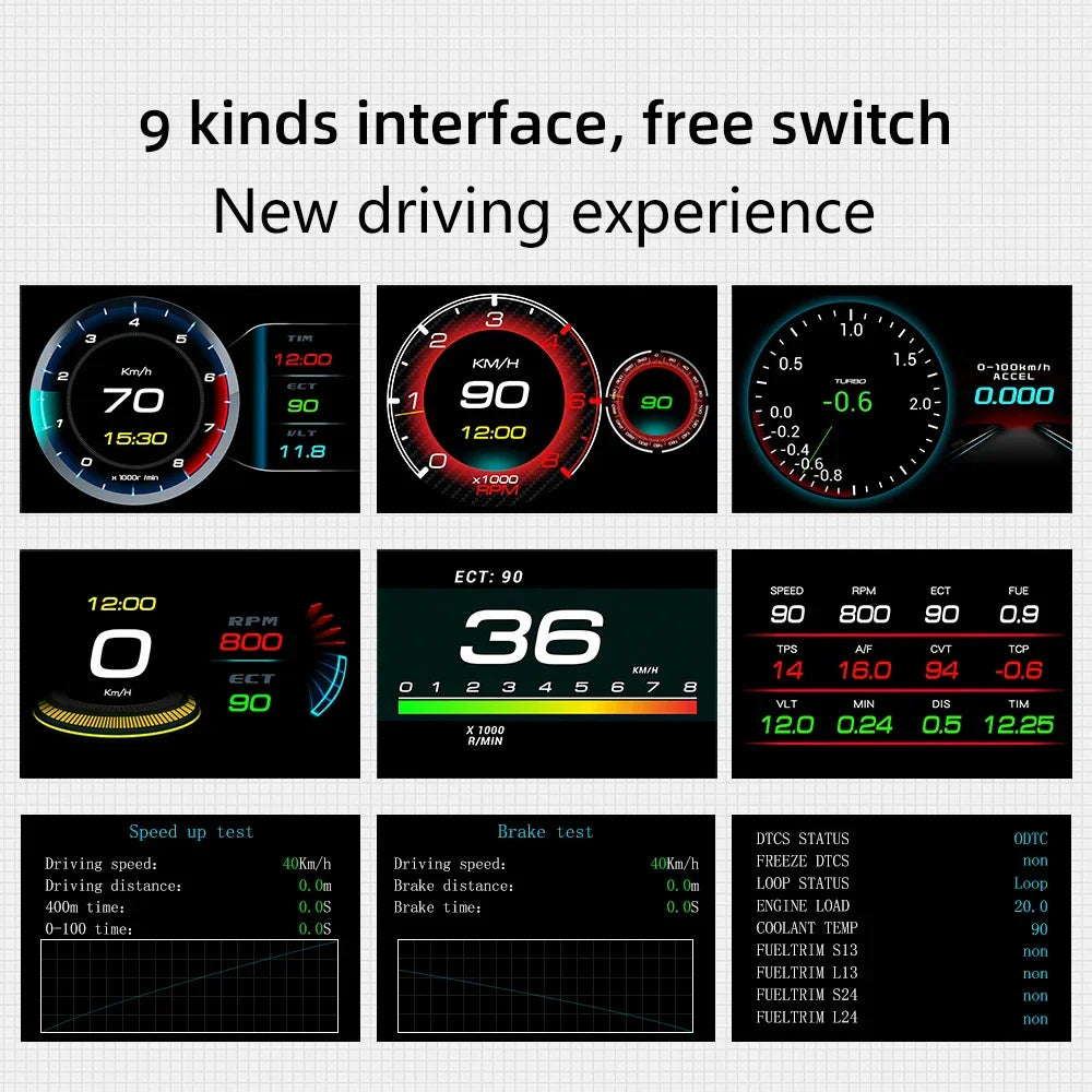 OBD2 Car HUD F9 Digital Head-Up Display with Smart Alarm for Gasoline Cars