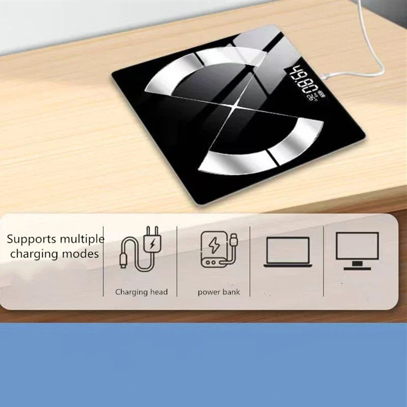 Bluetooth Smart Body Fat Scale Black USB Rechargeable 200kg Capacity-3