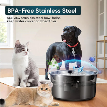 2.6Gal Dog Water Fountain for Multiple Pets Stainless Steel BPA-Free