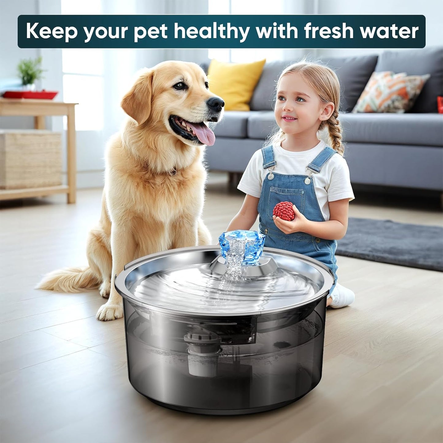 2.6Gal Dog Water Fountain for Multiple Pets Stainless Steel BPA-Free
