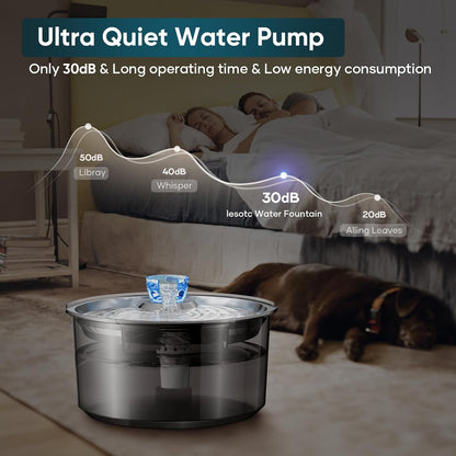 2.6Gal Dog Water Fountain for Multiple Pets Stainless Steel BPA-Free